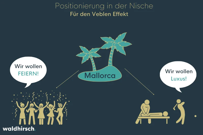 Grafik mit einer Insel und zwei unterschiedlichen Zielgruppen zur Darstellung von Nischen-Positionierung