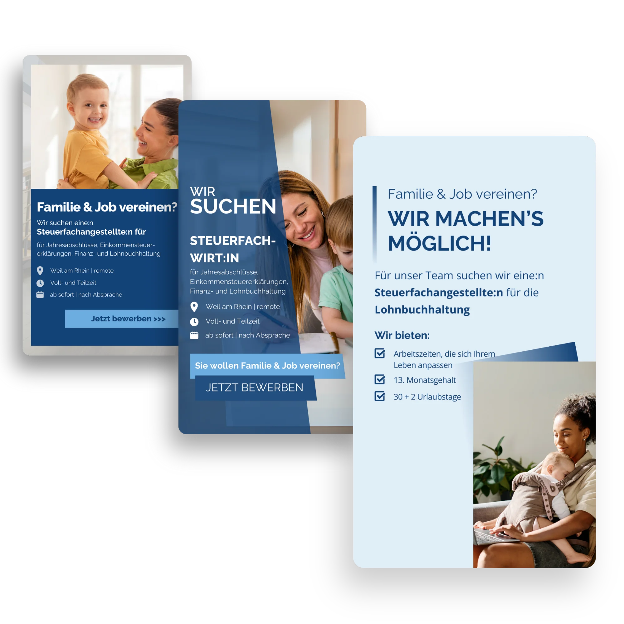 Beispiele verschiedener Stellenanzeigen-Creatives für Haag + Partner