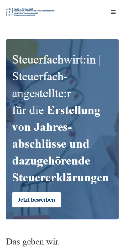 Stellenanzeige mobile auf der Karriereseite von Haag + Partner