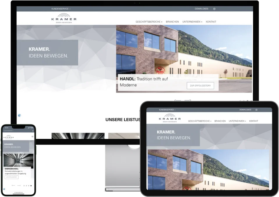 Mockup der Startseite von KRAMER GmbH auf Desktop