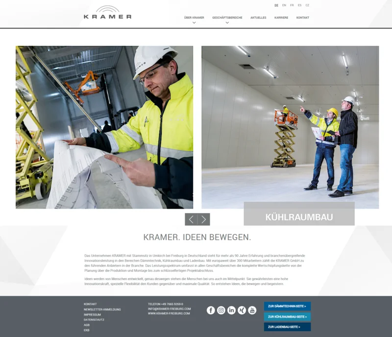 Webseite der KRAMER GmbH vor dem Relaunch