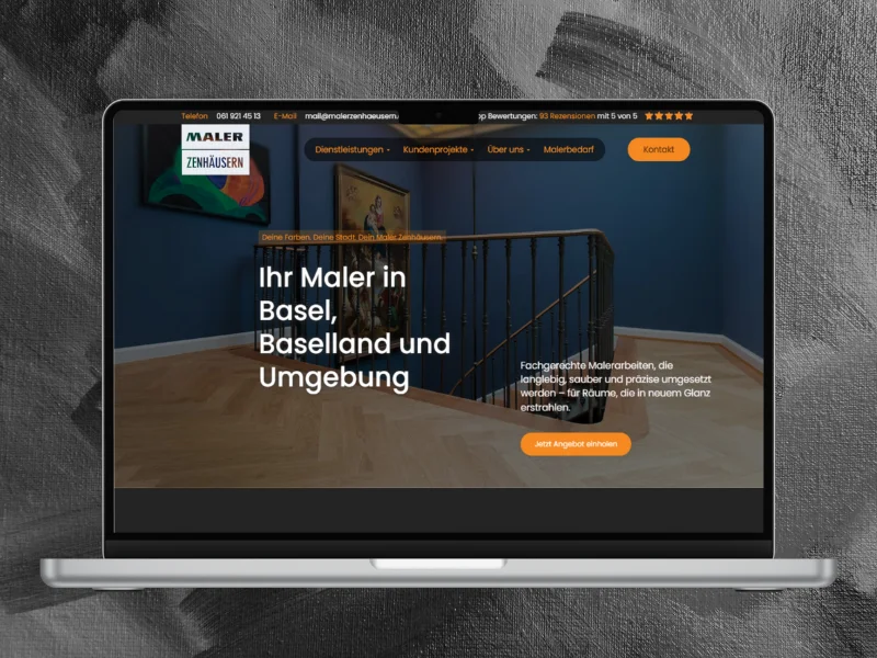 Startseite von Maler Zenhäusern auf einem Laptop