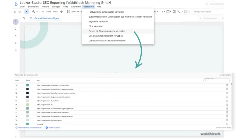 Farben für Dimensionswerte im Looker Studio verwalten