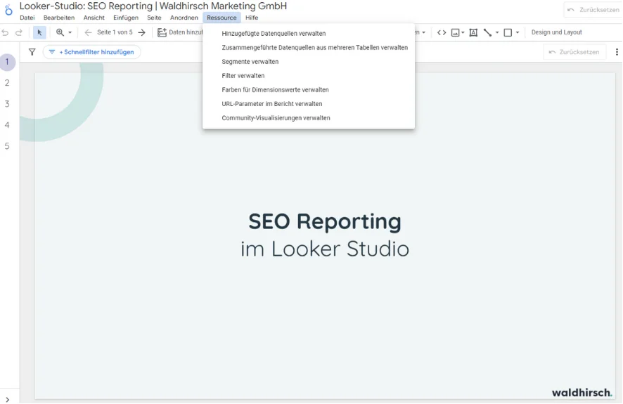 Ressourcen-Tab im Looker Studio