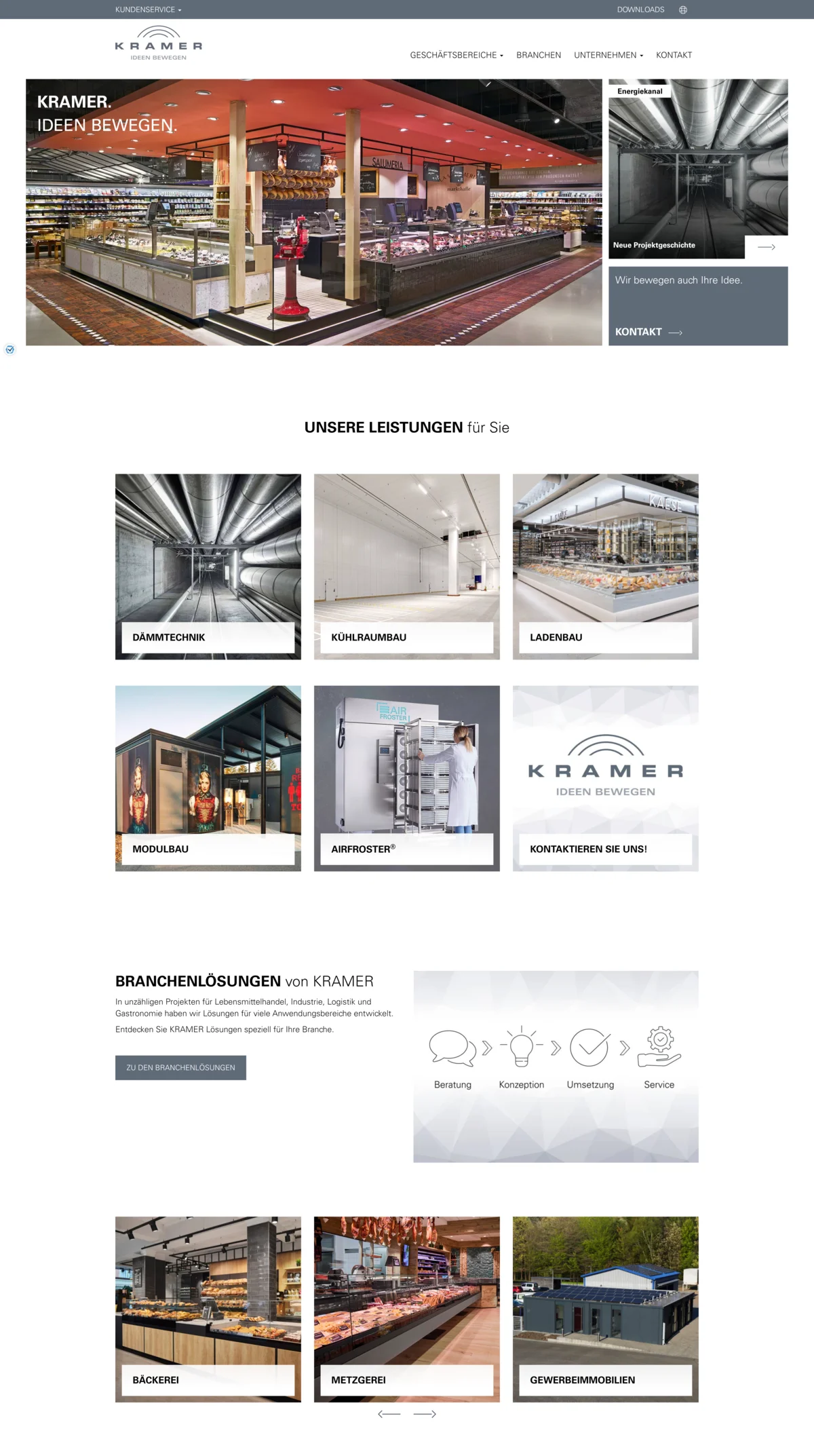 Startseite der KRAMER GmbH nach dem Relaunch
